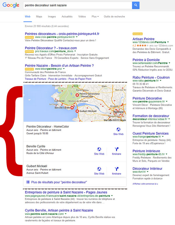 résultats recherche locale google après